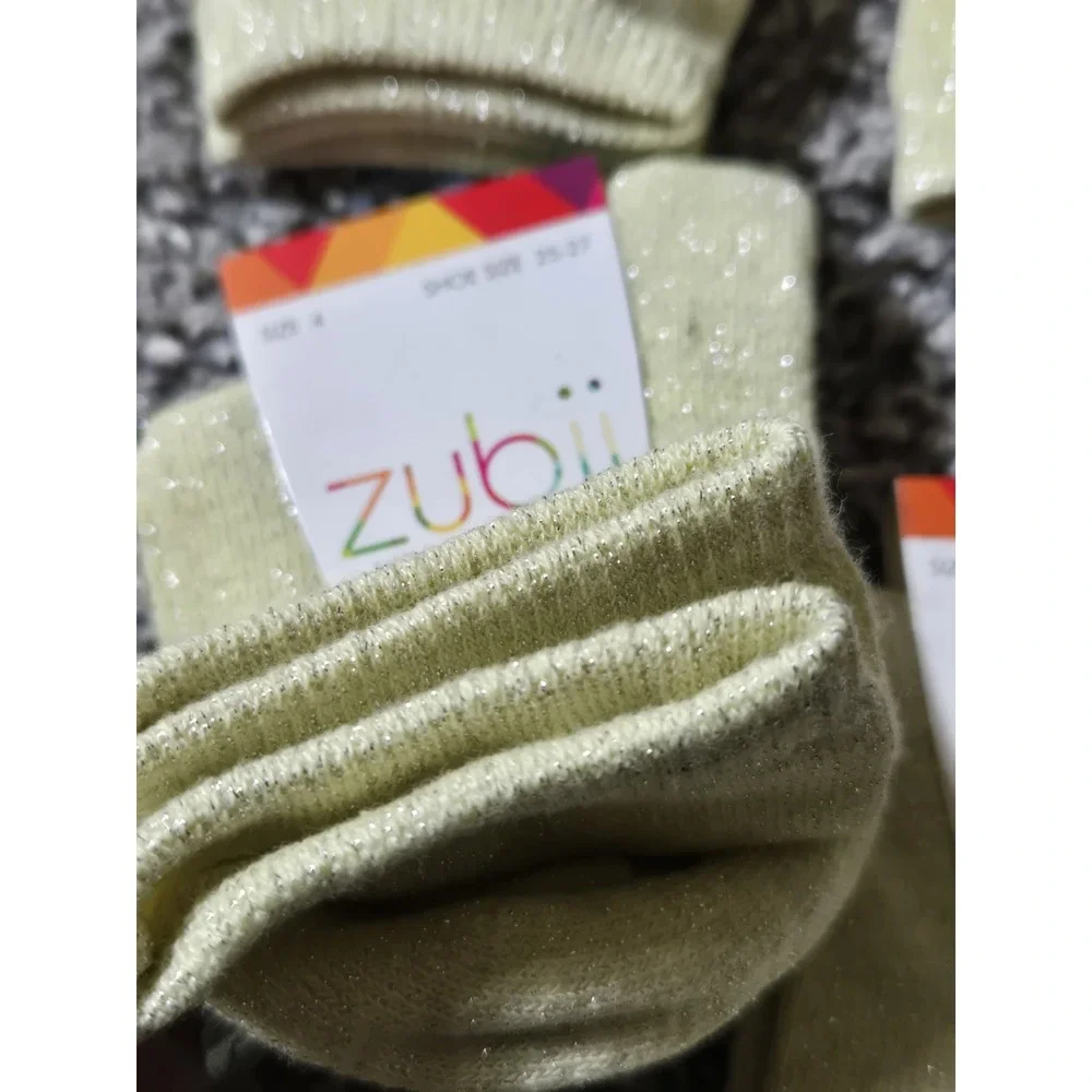 Zubii Girls Designer 6 Ankle Socks Yellow Sparkle Shoe Sz 8 -10‎
